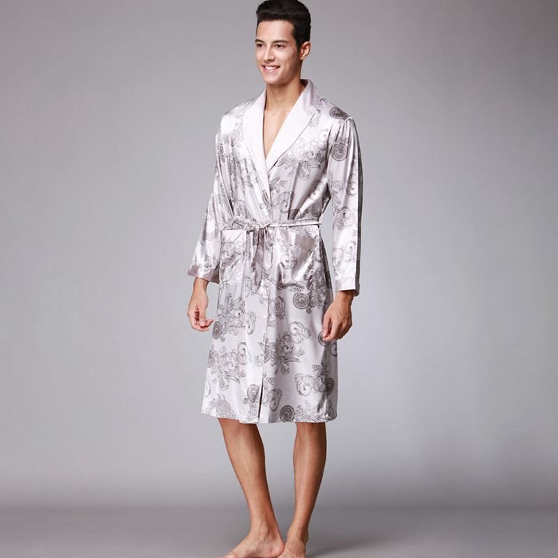 Men Satin Dragon Printed Robe