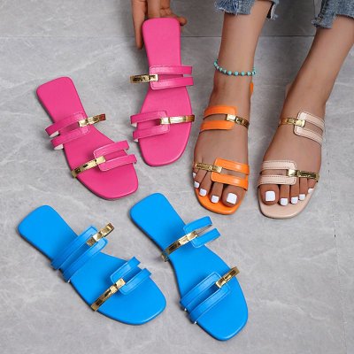 Women Fashion Casual Patchwork Design Flat Slippers