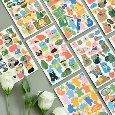 Simple Cartoon Cute Animal Series Hand Account Material DIY Stickers