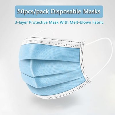 50pcs/pack 3-layer Disposable Masks With Melt-blown Fabric