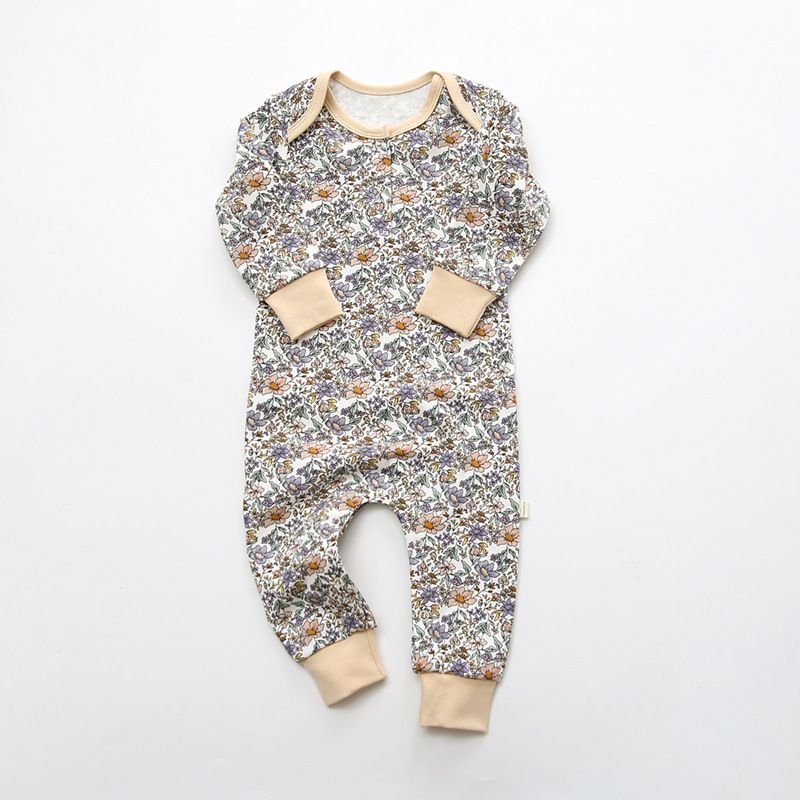 Baby Cute Round Neck Long Sleeve Floral All Over Print Jumpsuit