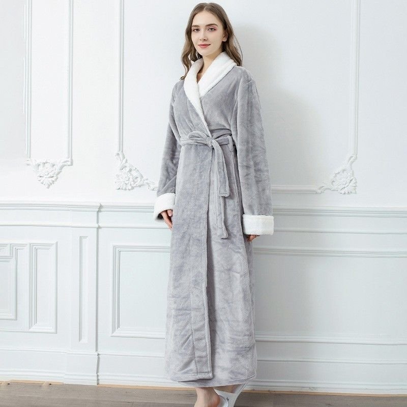 Couples Winter Fashion Casual Home Solid Color Flannel Lapel Long Sleeve Robes Sleepwear