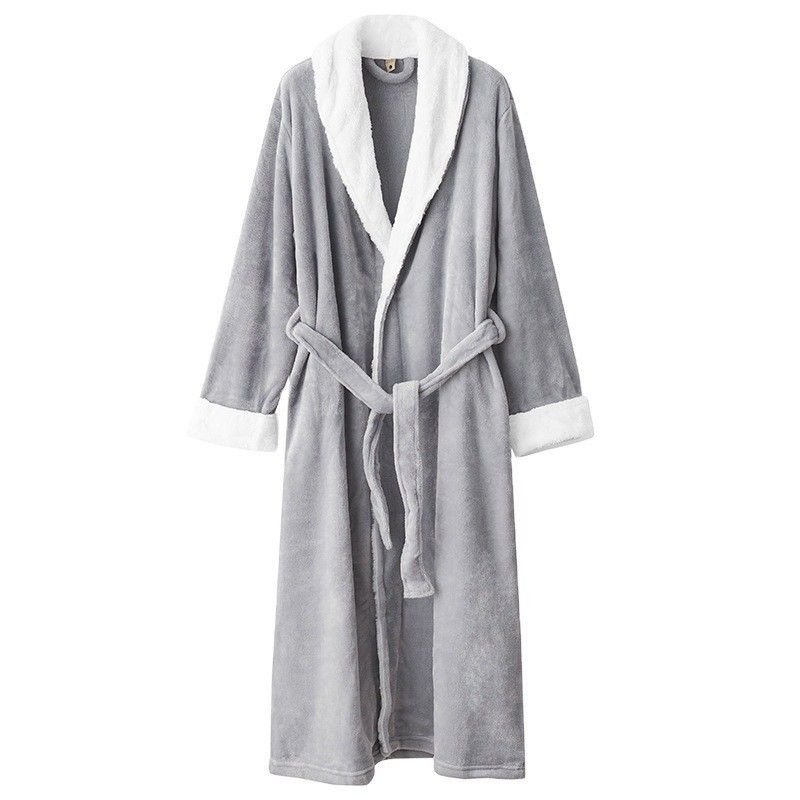 Couples Winter Fashion Casual Home Solid Color Flannel Lapel Long Sleeve Robes Sleepwear