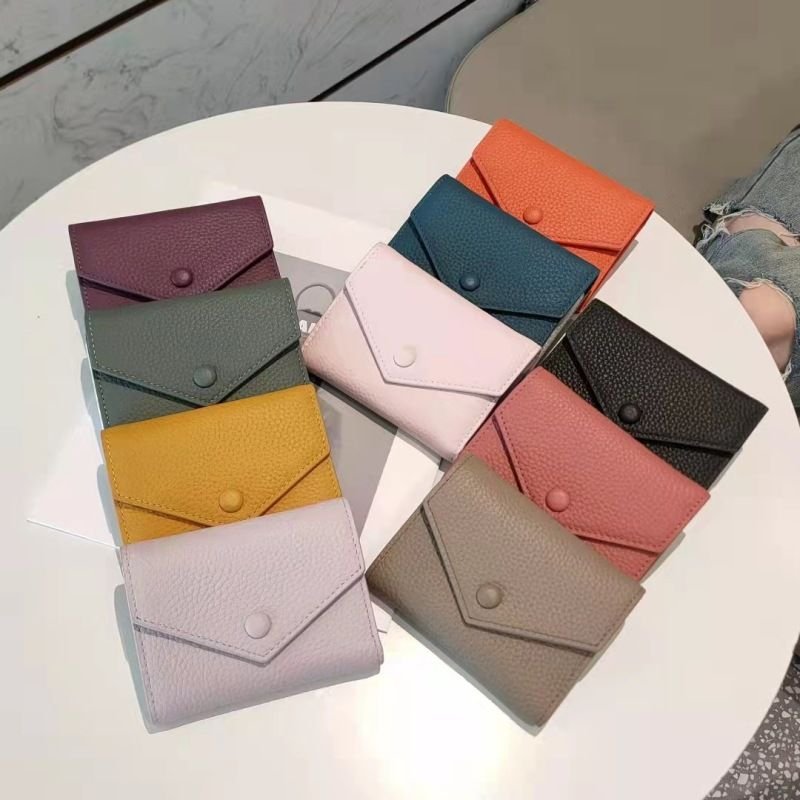 Women Basic Fashion Leather Solid Color Tri-Fold Wallet