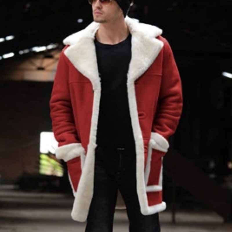 Men Fashion Casual Autumn Winter Plush Suede Thickened Plus Size Long Sleeve Lapel Coat