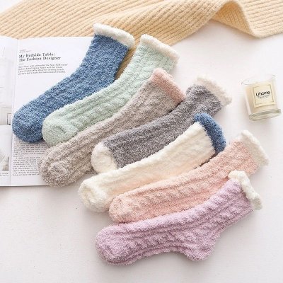 Autumn And Winter Women Fashion Solid Color Thickened Warm Coral Fleece Socks