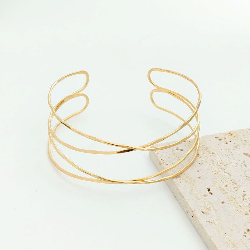 Women Fashion Exaggerated Multi-Layer Cross Hollow Arm Ring Opening Adjustable Bracelet