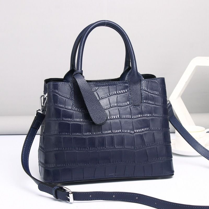 Women Fashion Versatile Handbag Genuine Leather Crocodile Pattern Diana Bag