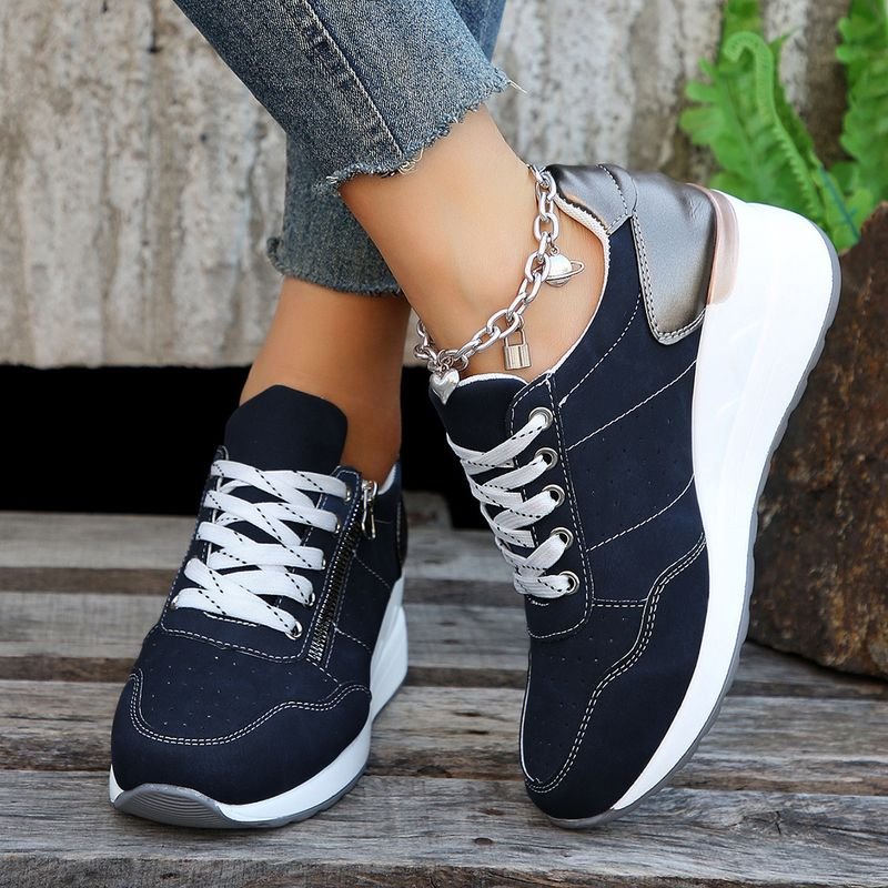 Women Casual Plus Size Round Toe Lace-Up Wedge Heel Sneaker