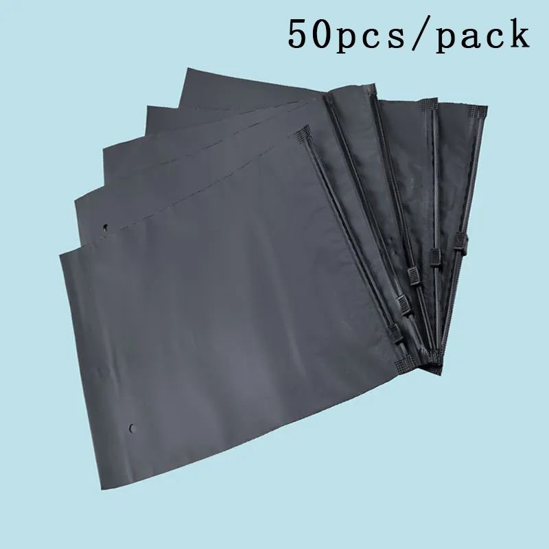 50pcs/pack Black Frosted Zipper Plastic Packaging Bag