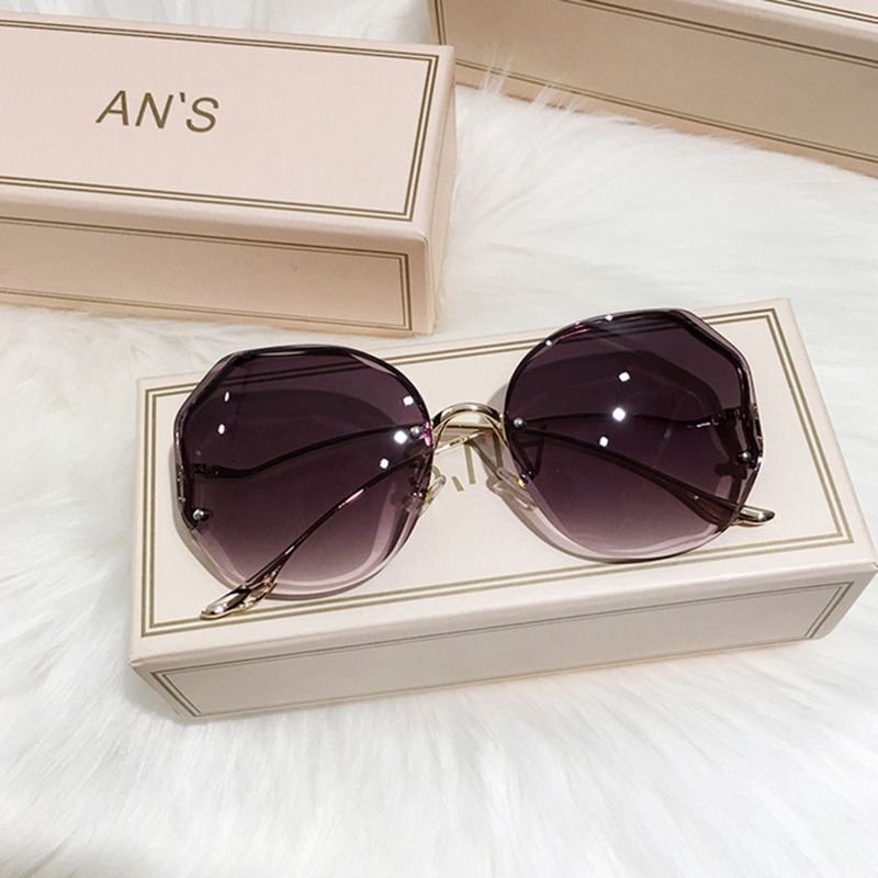 Women Fashion Simple Metal Curved Leg Polygonal Sunglasses