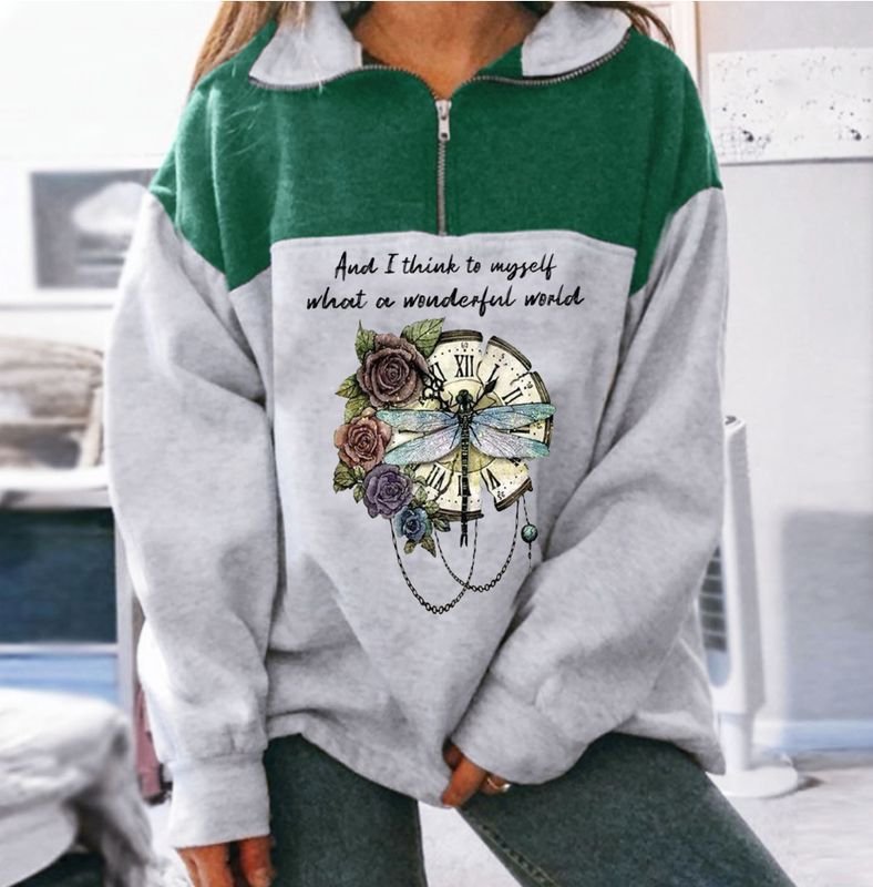 Women Fashion Letter Eagle Print Half Zip Long Sleeve Sweatshirt