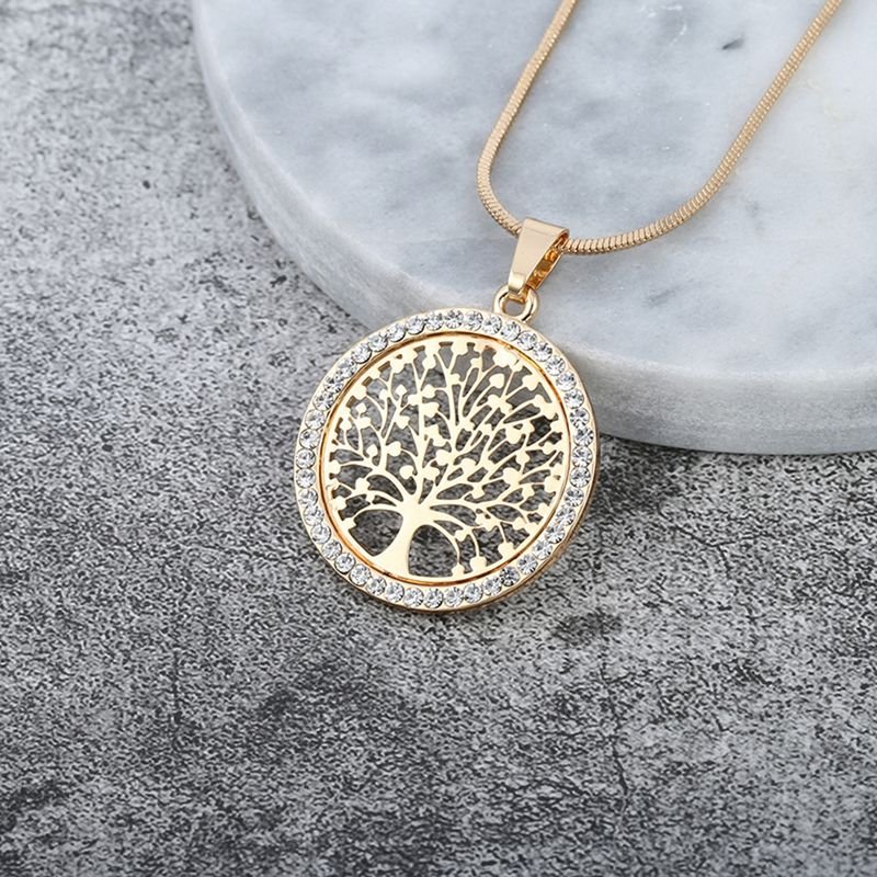 Women Fashion Personality Diamond Hollow Life Tree Pendant Necklace Earrings