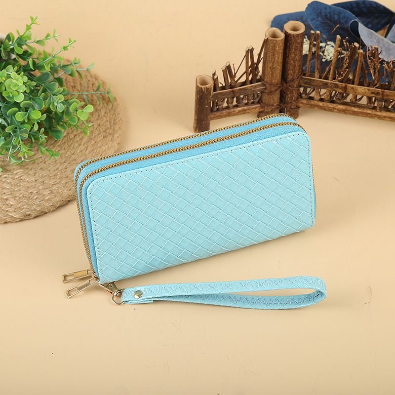 Women Fashion Simple Woven Zipper Long Purses