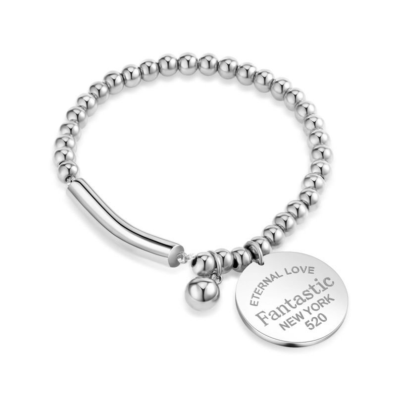 Women Simple Fashion Round Letter Beaded Titanium Steel Bracelet