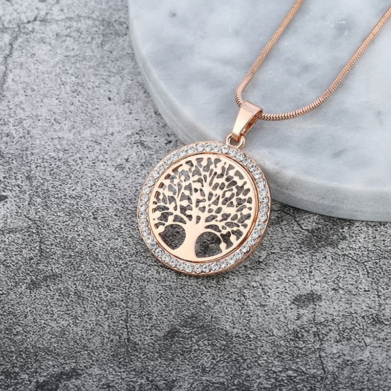 Women Fashion Personality Diamond Hollow Life Tree Pendant Necklace Earrings