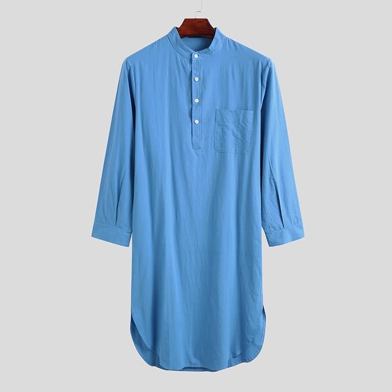 M-3XL Men Fashion Solid Color Button Long-Sleeved Robe