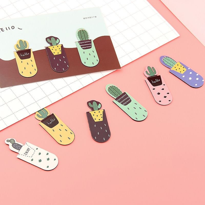 Simple Creative Cactus Magnetic Bookmark 3-Set