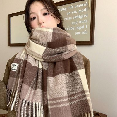 Autumn And Winter Cashmere Thickened Outer Shawl Student Plaid Simple Scarf