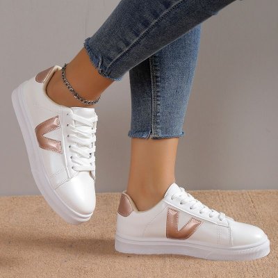 Summer Women Fashion Plus Size Solid Color V Round Toe Sneaker