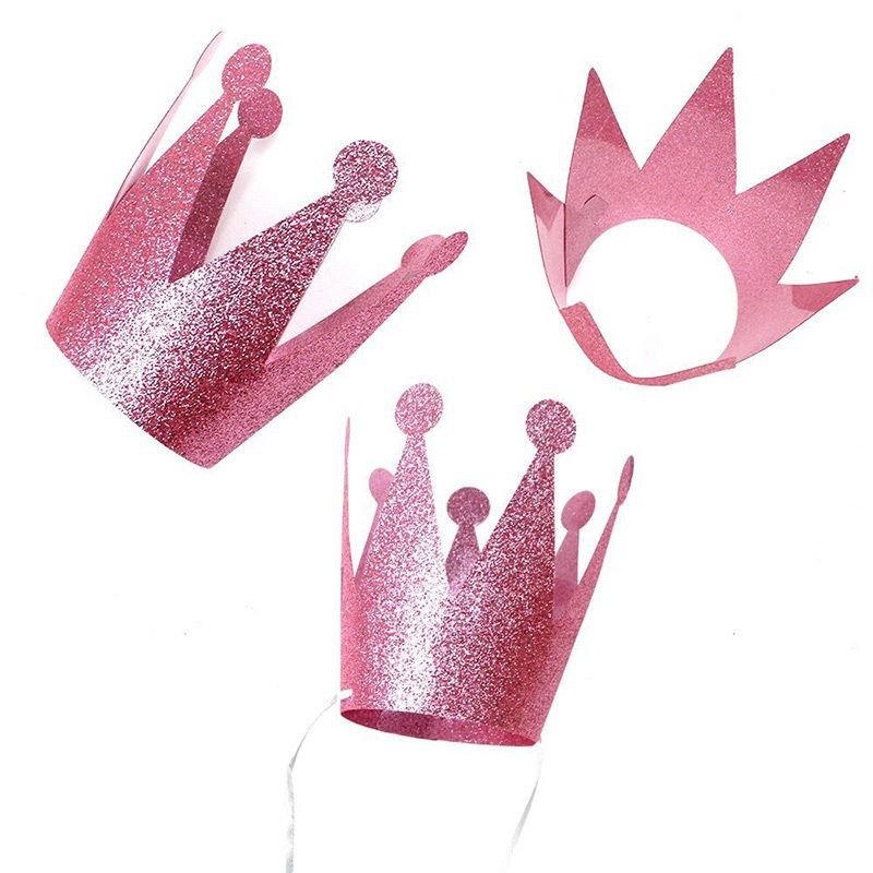 6Pcs Creative Glitter Crown Shape Birthday Hats Set For Adult Children Birthday Party Decoration