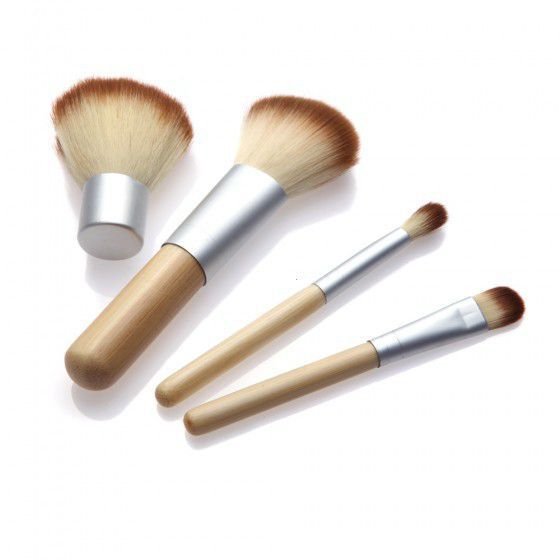 4pcs/set Bamboo Handle Mini Bag Packed Women Easily-carried Cosmetic Brushes