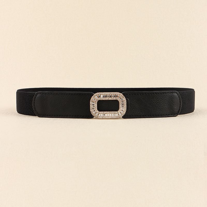 Women Fashion Elastic Elastic Belt With Oval Diamond Studded Buckle