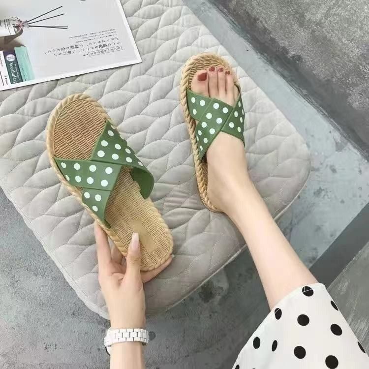 Women Casual Polka Dot Print Flat Slippers