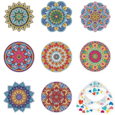 Creative Handmade DIY Heart Mandala Diamond Painting Coaster Set