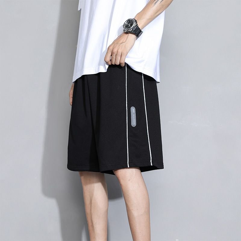 Men Casual Straight Striped Tie Mid Waist Loose Shorts