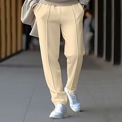 Men Fashion Casual Basic Solid Color Waffe Straight Pants