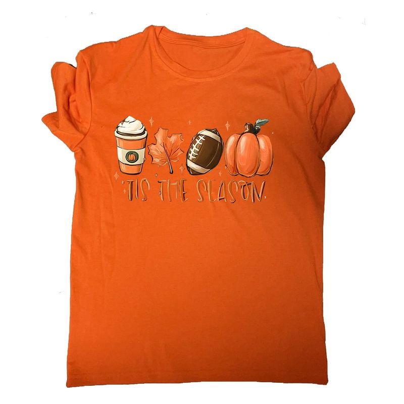 Thanksgiving Women Fashion Maple Leaf Pumpkin Print Round Neck Short Sleeve T-Shirt