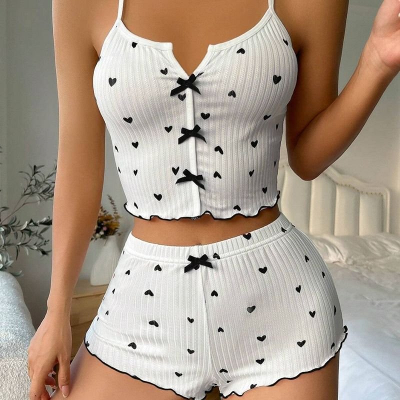 Women Fashion Heart Print Pajamas Two-Piece Set