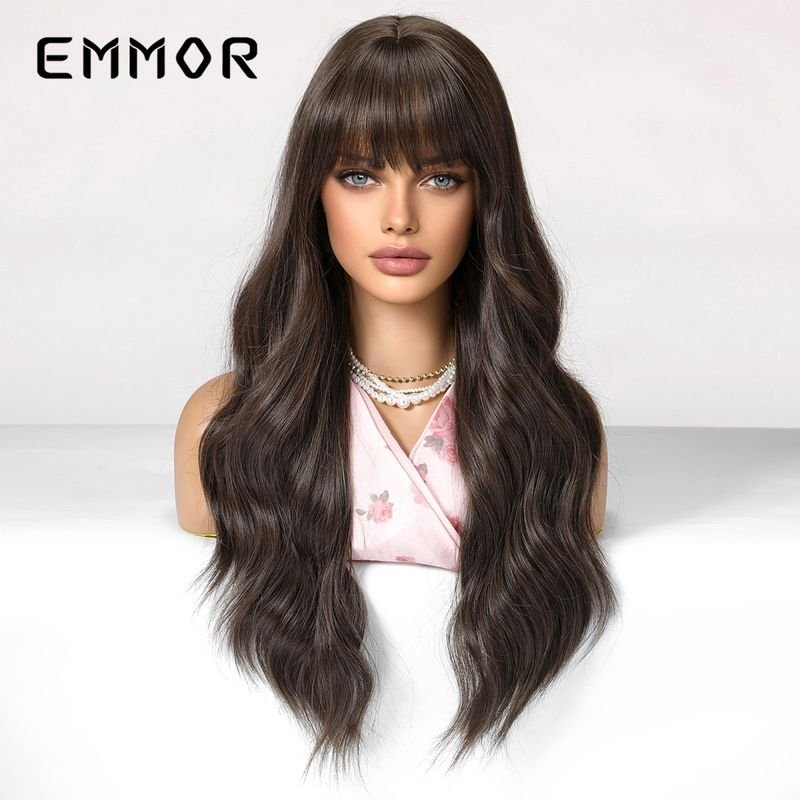 Women Fashion Natural Bangs Long Curly Hair Wig