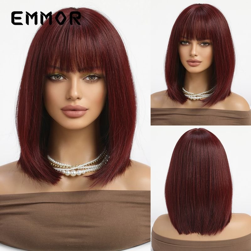 Women Fashionable Natural Breathable Bangs Short Straight Bobo Head Wig