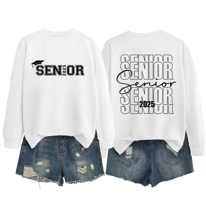 Women Casual Solid Color 2025 Letter Print Round Neck Long Sleeve Sweatshirt