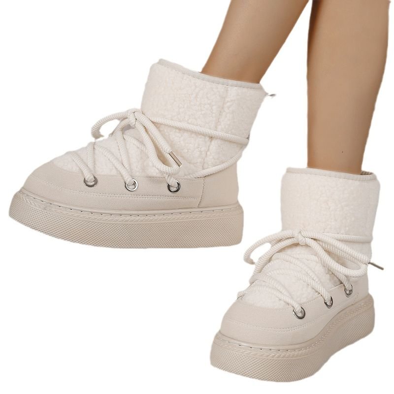 Winter Women Casual Plus Size Fleece-Lined Warm Strap Thick-Soled Snow Boots