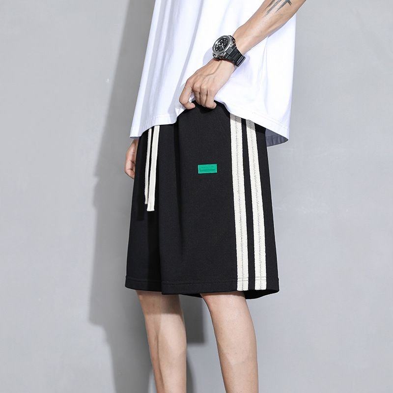 Men Casual Straight Striped Tie Mid Waist Loose Shorts
