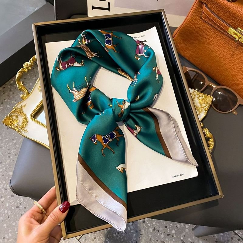 Women Fashion Stripe Letter Floral Print Square Silk Scarf
